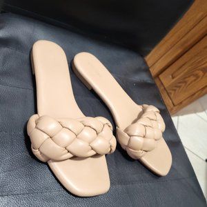 Express Beige Braided One Band Sandal Slides Flats / Slip On Women's Shoes